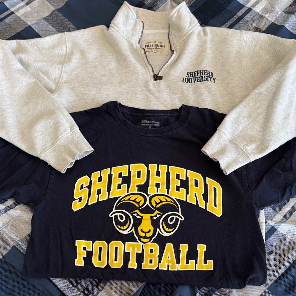 Shepherd University Rams Gray Quarter-Zip Sweatshirt & Football Champion Tee